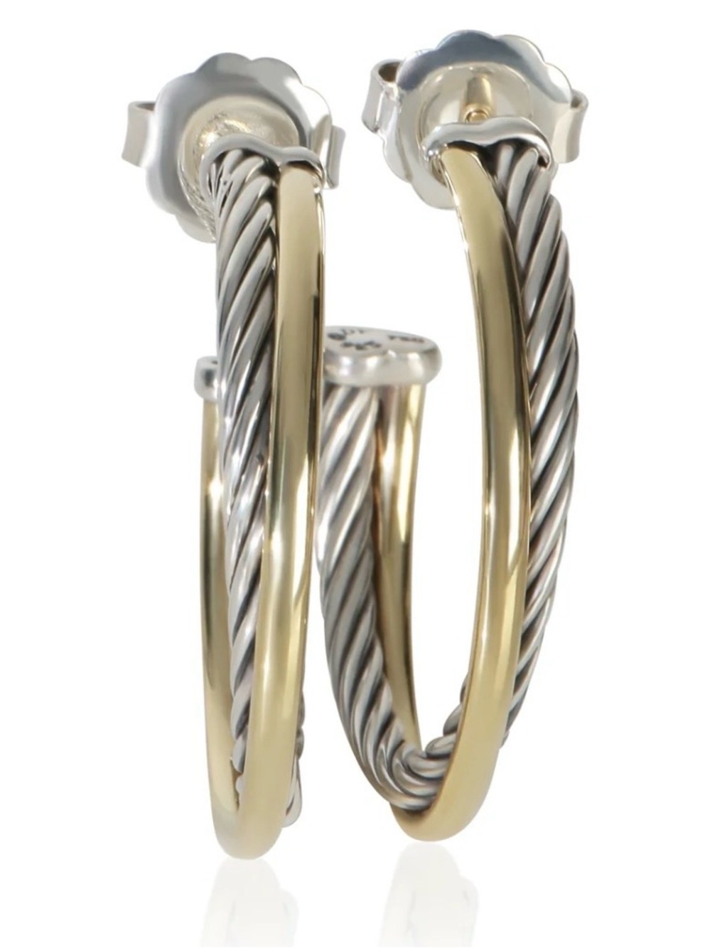David Yurman Yellow Gold & Sterling Silver Twisted Crossover Hoop Earrings